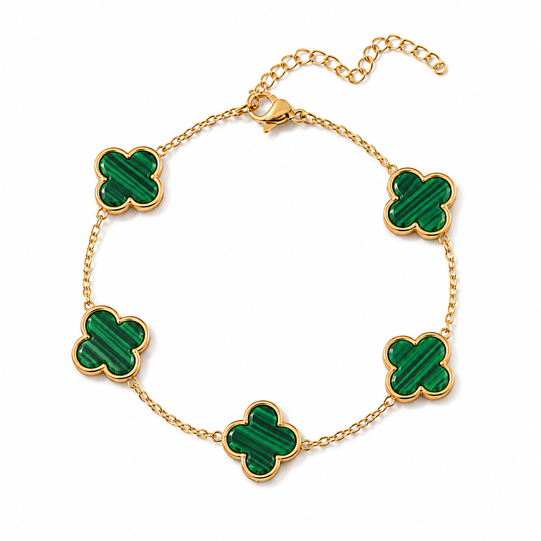 14K Gold Clover Bracelets for Women - Flower Four Leaf Clover Bracelet - Lucky Flower Design - Multiple Gemstone Options Adjustable