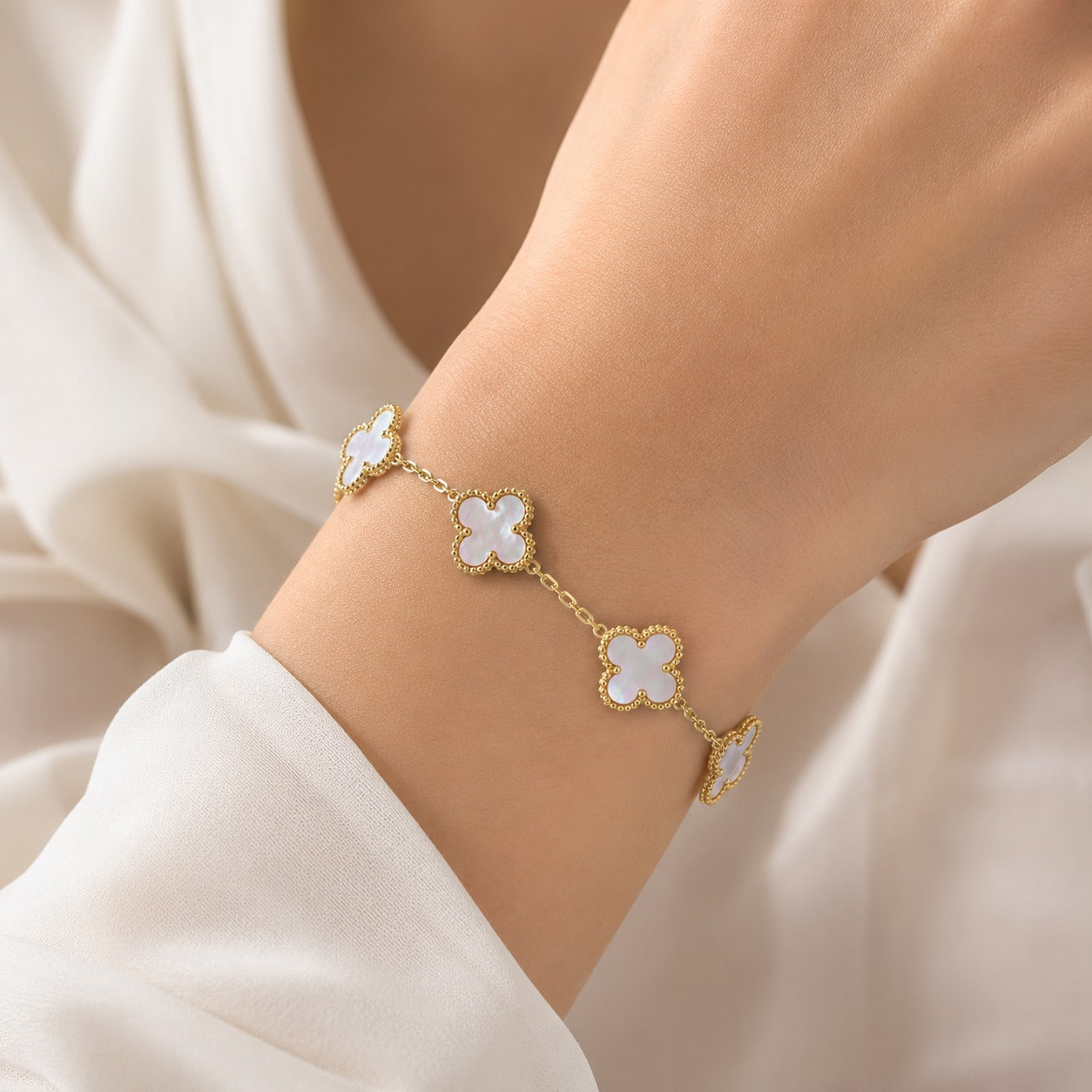 14K Gold Clover Bracelets for Women - Flower Four Leaf Clover