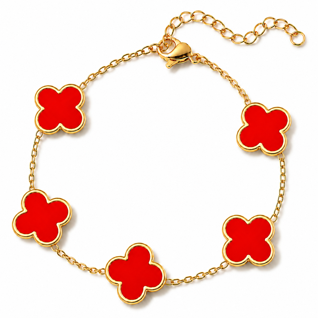 14K Gold Clover Bracelets for Women - Flower Four Leaf Clover Bracelet - Lucky Flower Design - Multiple Gemstone Options Adjustable