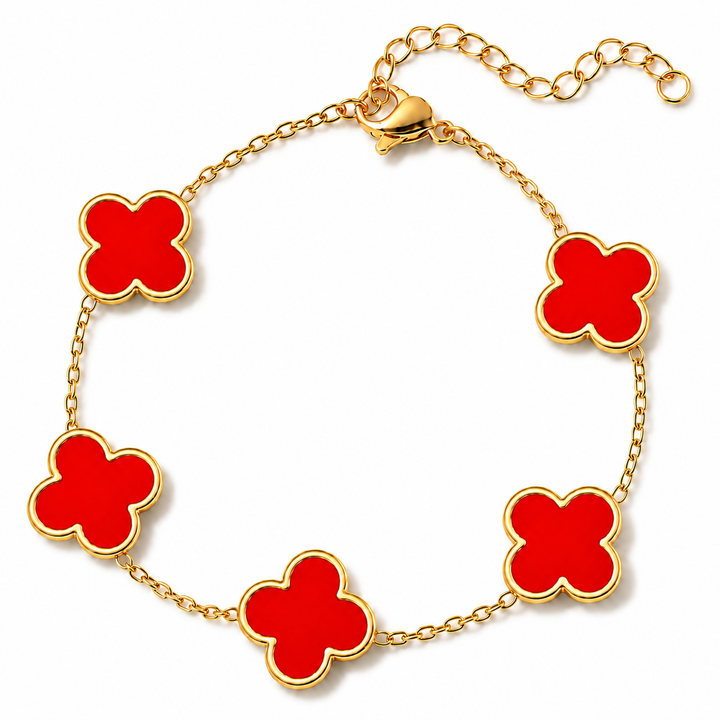 14K Gold Clover Bracelets for Women - Flower Four Leaf Clover Bracelet - Lucky Flower Design - Multiple Gemstone Options Adjustable