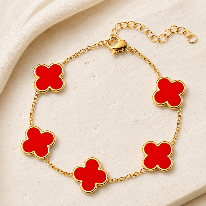 14K Gold Clover Bracelets for Women - Flower Four Leaf Clover Bracelet - Lucky Flower Design - Multiple Gemstone Options Adjustable