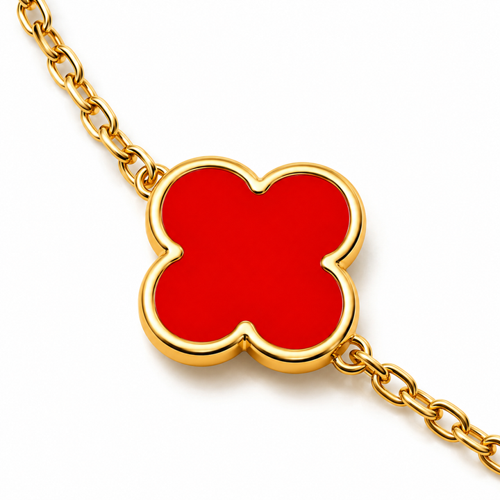 14K Gold Clover Bracelets for Women - Flower Four Leaf Clover Bracelet - Lucky Flower Design - Multiple Gemstone Options Adjustable
