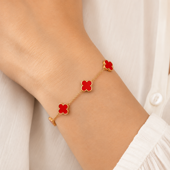 14K Gold Clover Bracelets for Women - Flower Four Leaf Clover Bracelet - Lucky Flower Design - Multiple Gemstone Options Adjustable