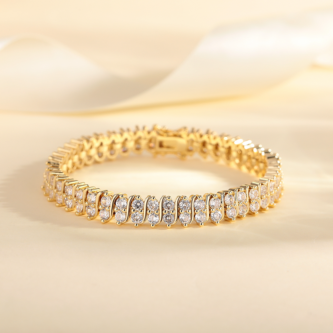 18K Gold And White Gold Plated With Simulated Diamond Tennis Bracelet