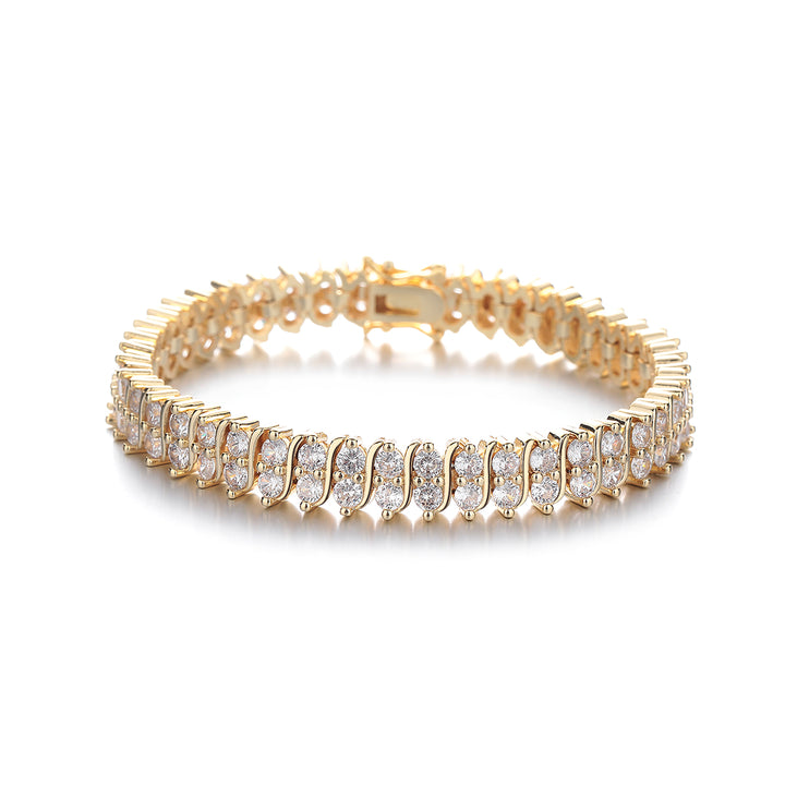 18K Gold And White Gold Plated With Simulated Diamond Tennis Bracelet