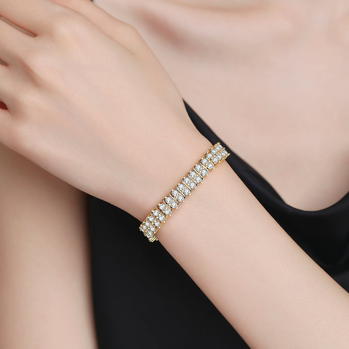18K Gold And White Gold Plated With Simulated Diamond Tennis Bracelet