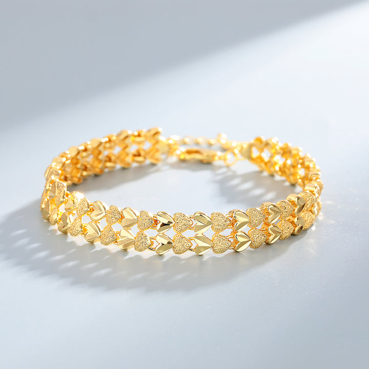 18K Gold Diamond Cut Two Row Heart Bracelet
