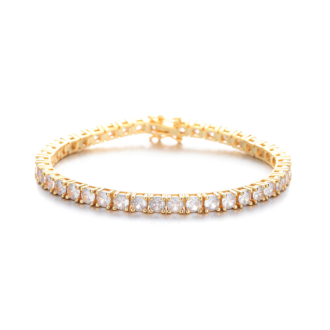 18K White And Yellow Gold Simulated Diamond Tennis Bracelet