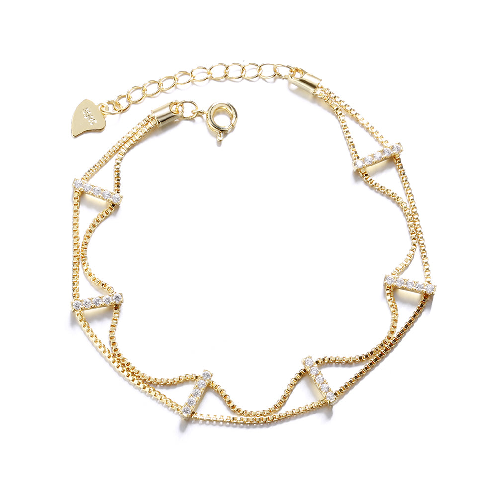 18k Gold And Sterling Silver Double Layer Bracelet with Swarovski Crystals