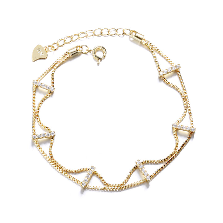 18k Gold And Sterling Silver Double Layer Bracelet with Swarovski Crystals