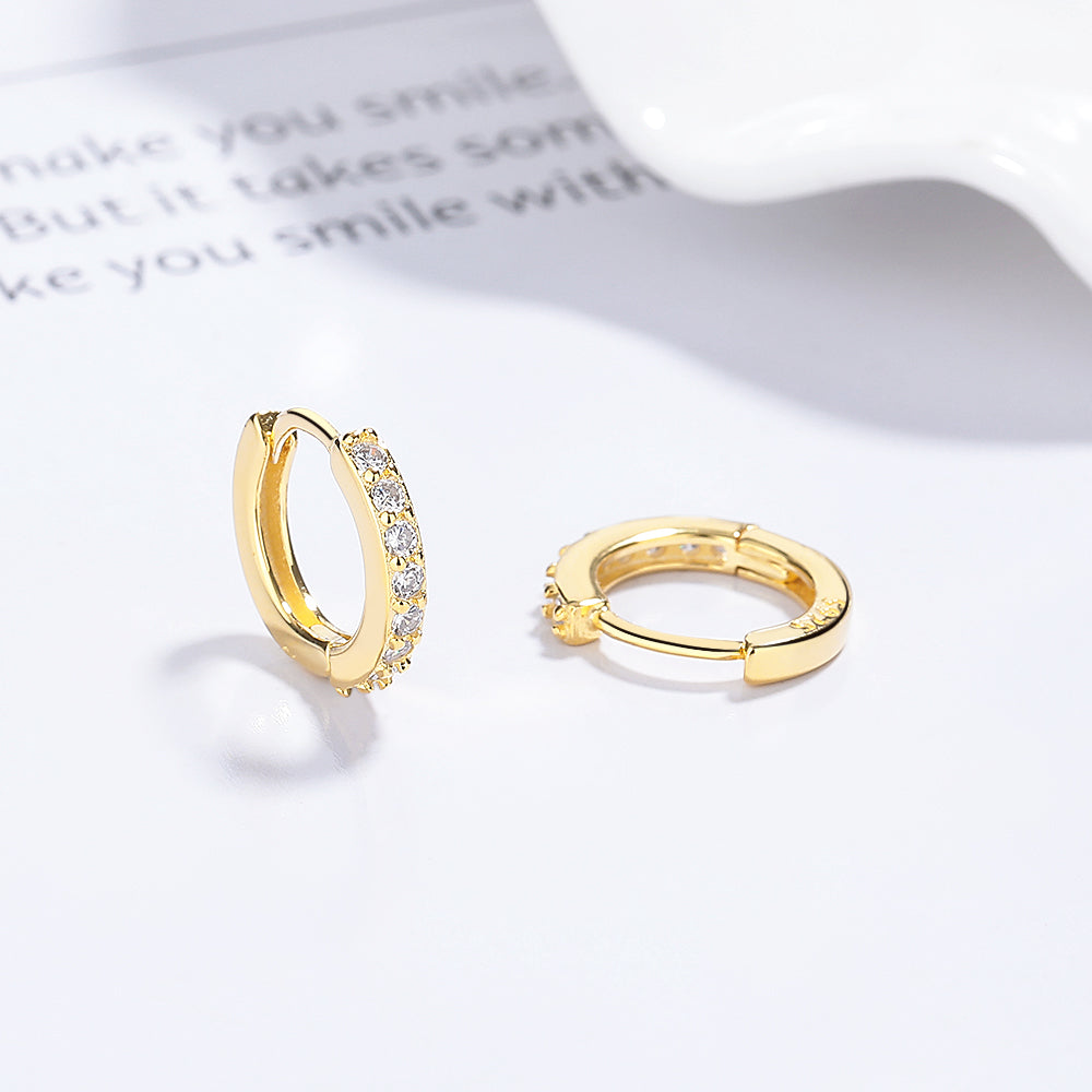 14 K Gold And Sterling Silver & Genuine Crystal Huggie Hoop Earring
