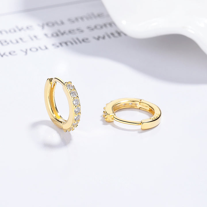 14 K Gold And Sterling Silver & Genuine Crystal Huggie Hoop Earring