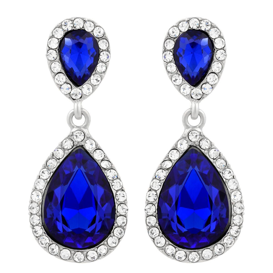 Sapphire Teardrop Drop and Dangle Swarovski Crystal Earrings