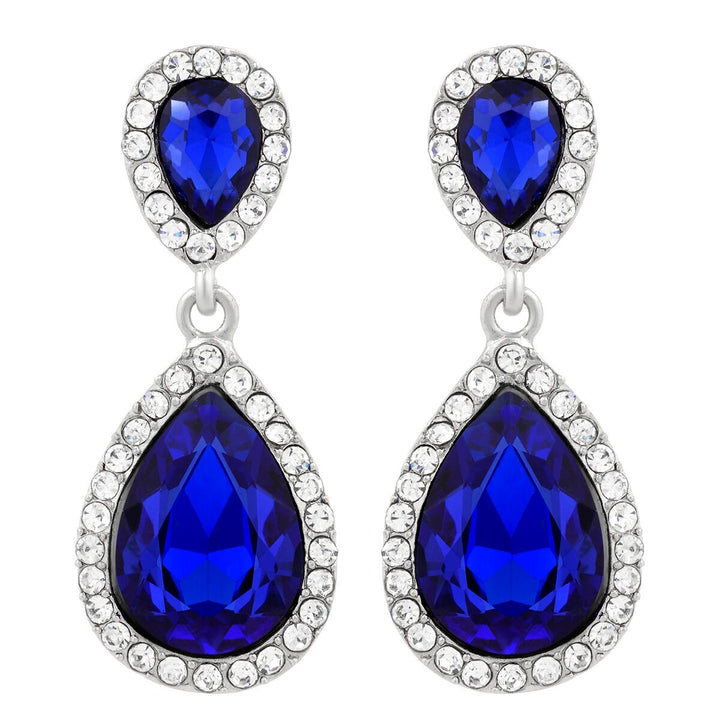 Sapphire Teardrop Drop and Dangle Swarovski Crystal Earrings