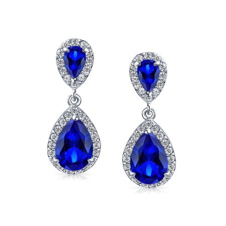 Sapphire Teardrop Drop and Dangle Swarovski Crystal Earrings