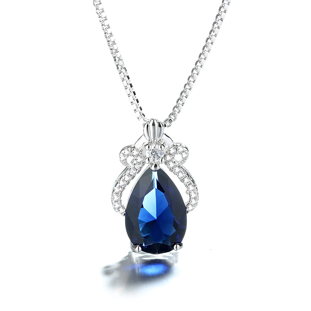 4.00 CTTW Ruby or Sapphire Crown Necklace in 14K White Gold