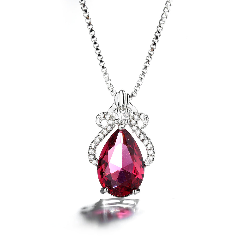 4.00 CTTW Ruby or Sapphire Crown Necklace in 14K White Gold