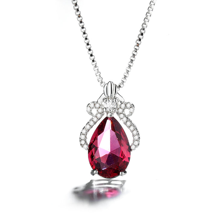 4.00 CTTW Ruby or Sapphire Crown Necklace in 14K White Gold