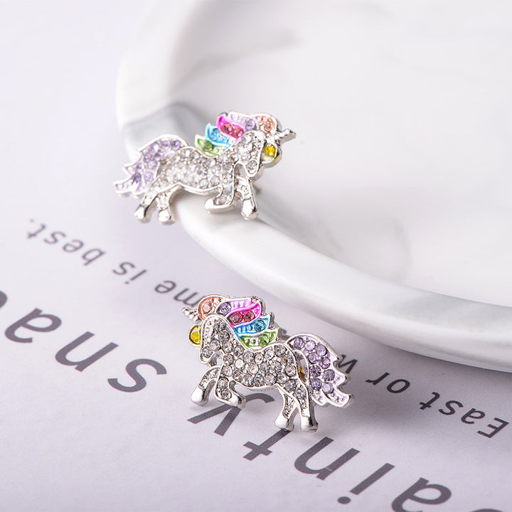 18k White Gold Multi-Colored Unicorn Stud Earrings