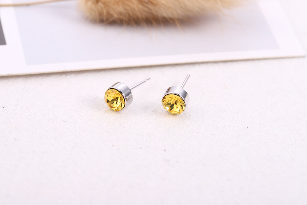Citrine Crystal Bezel Stud Earrings