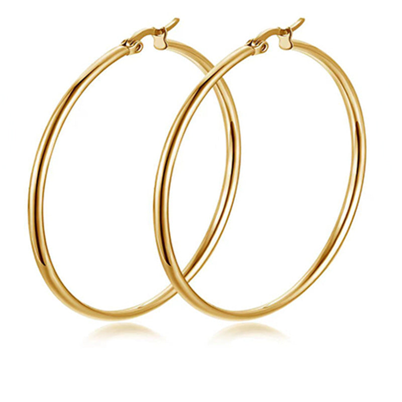 14K Gold Extra Large Hoop Earring with French Lock Closure (60mm)