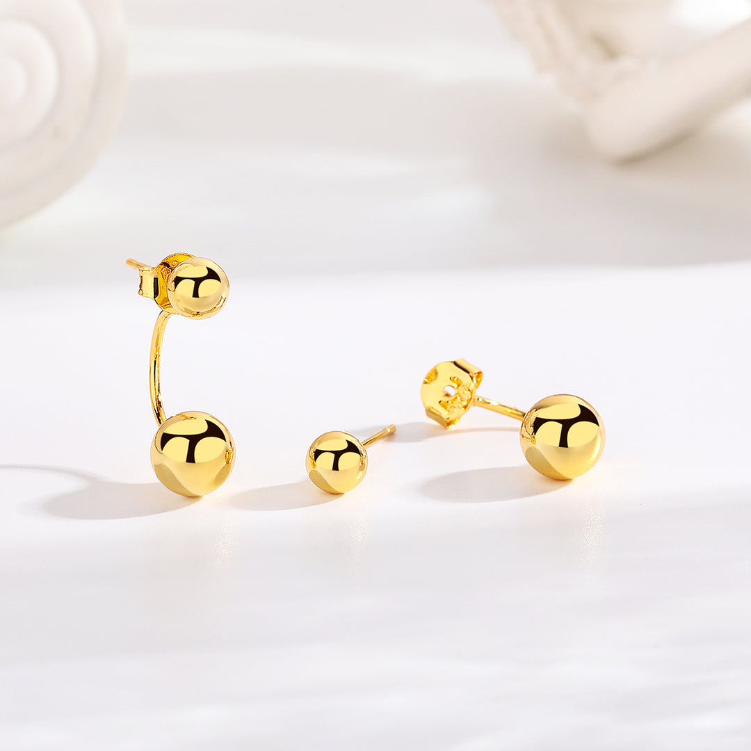 Sterling Silver And 14 Kt Gold Plated Front to Back Ball Earrings