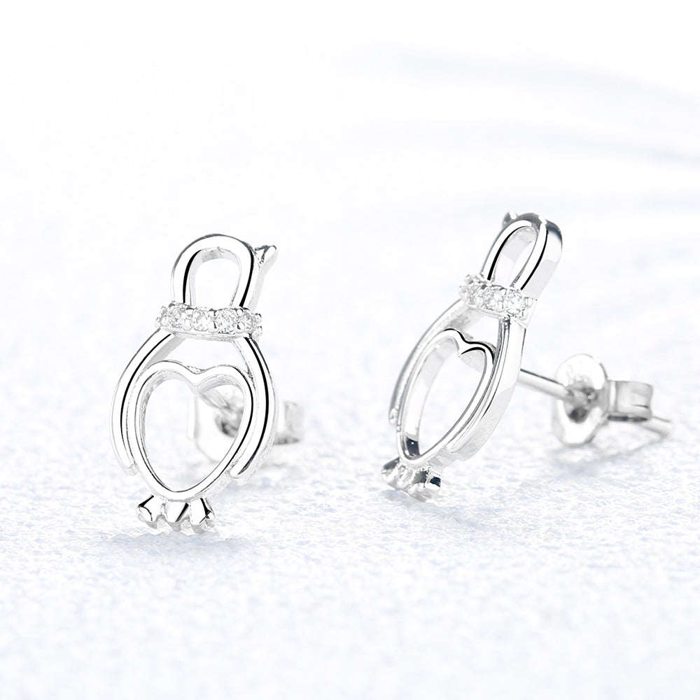 Sterling Silver Penguin Heart Earring with  Crystal