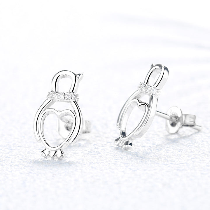 Sterling Silver Penguin Heart Earring with  Crystal