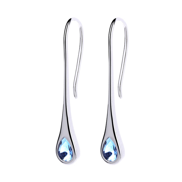 Sapphire And Emerald Sterling Silver Pull-through Minimalist Drop Earrings