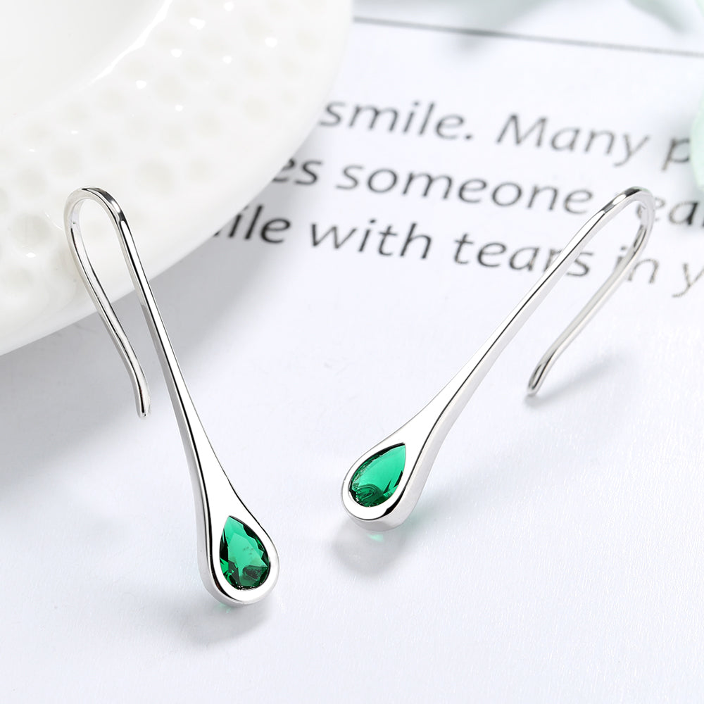 Sapphire And Emerald Sterling Silver Pull-through Minimalist Drop Earrings