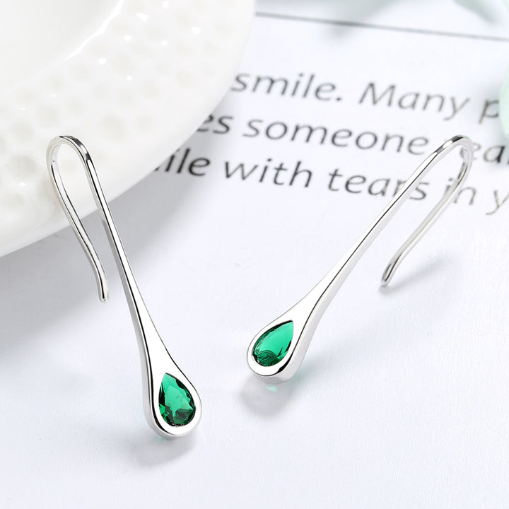 Sapphire And Emerald Sterling Silver Pull-through Minimalist Drop Earrings