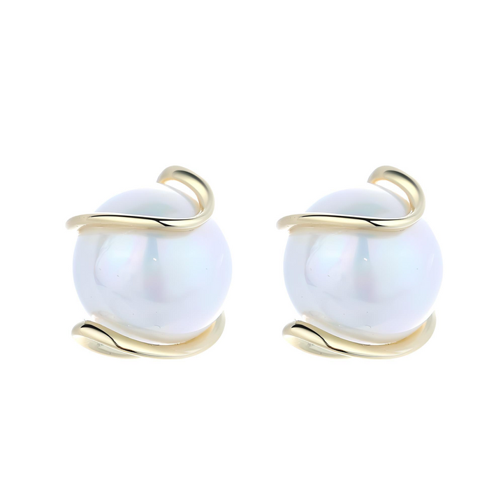 14K Gold Plated Cultured Pearls over Sterling Silver Pearl and Caged Stud Earrings