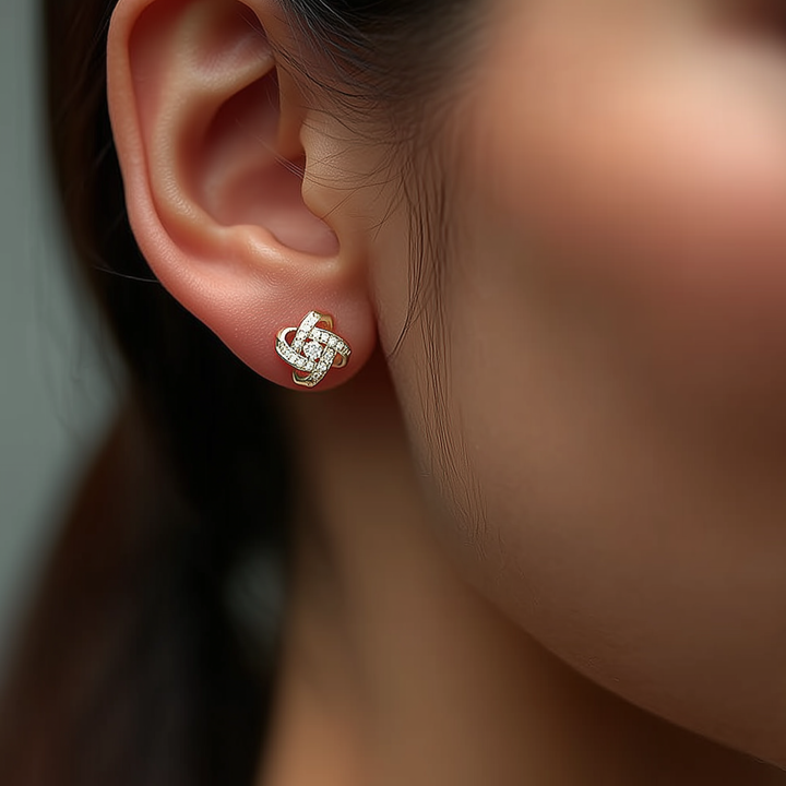Sterling Silver Love Knot Stud Earrings with Swarovski Crystals
