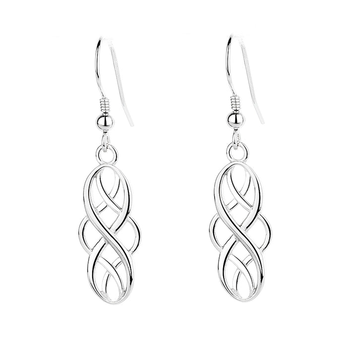 14K White Gold Open Celtic-Design Drop Earrings