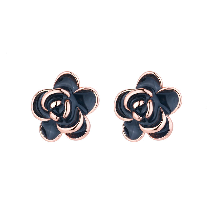 14K Rose Gold Flower Oxidized Flower Earring
