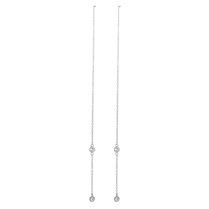 Sterling Silver Drop Pull Through Drop Earrings with Crystal