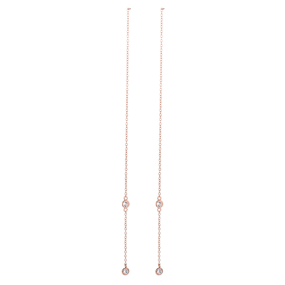 Sterling Silver Drop Pull Through Drop Earrings with Crystal