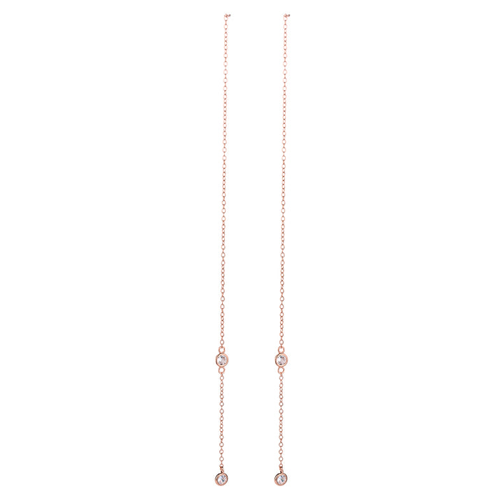 Sterling Silver Drop Pull Through Drop Earrings with Crystal