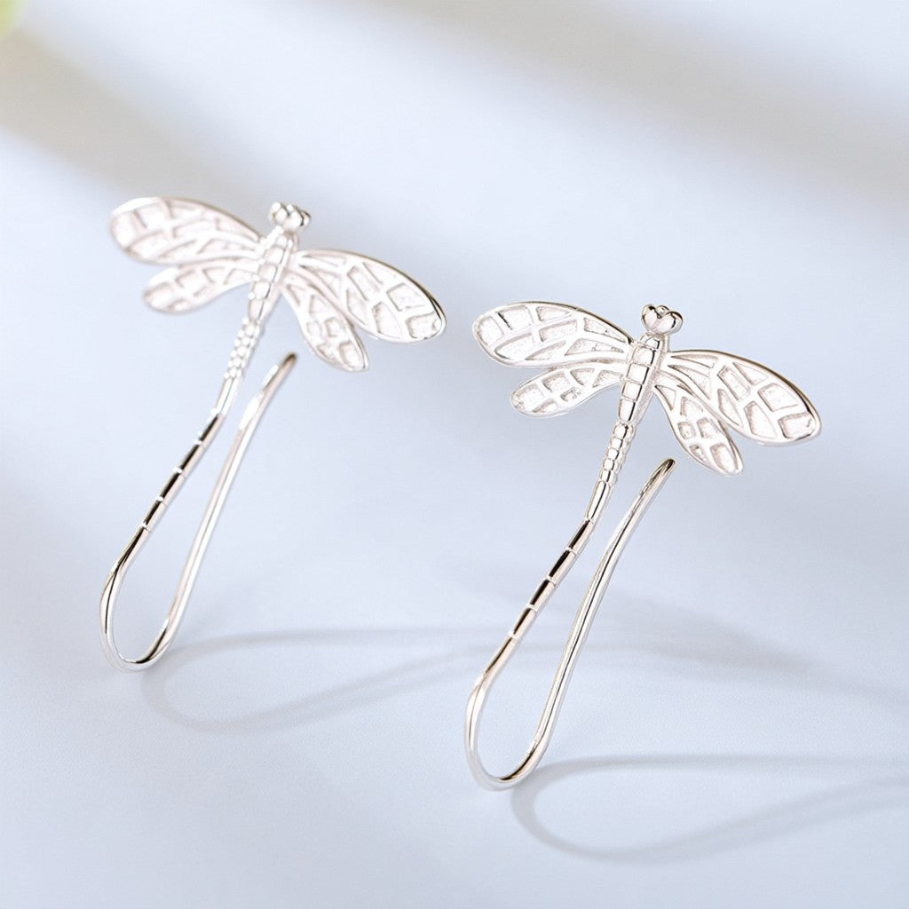 Sterling Silver and 14K Gold Dangle Dragonfly Earrings