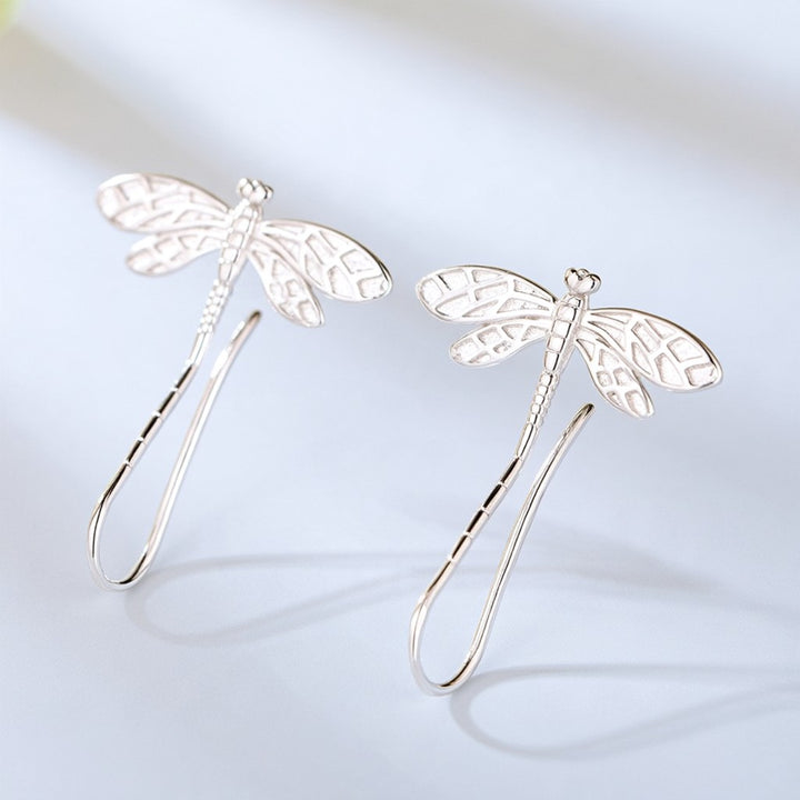 Sterling Silver and 14K Gold Dangle Dragonfly Earrings
