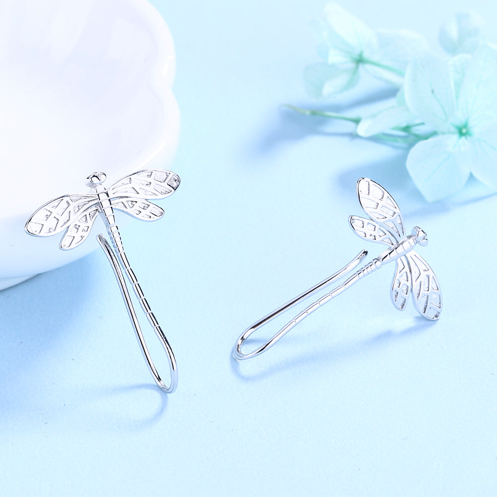 14K Gold Dangle Dragonfly Earrings
