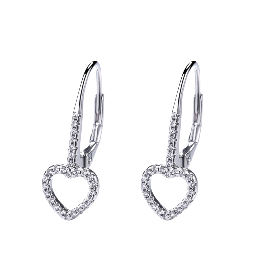 Sterling Silver Open Heart Leverbak Earrings