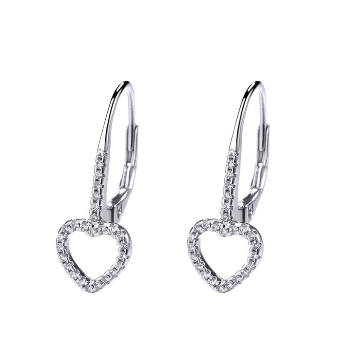 Sterling Silver Open Heart Leverbak Earrings