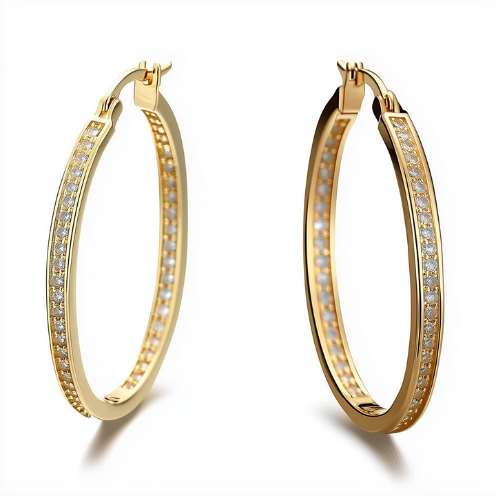 14K Gold/Sterling Silver Large Hoop Earrings with Swarovski Crystals