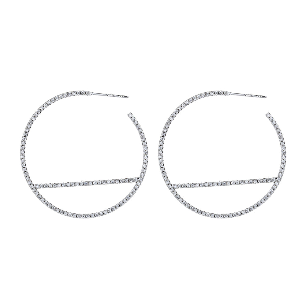 14k Gold and Sterling Silver and Swarvoski Crystal J hoop Earring