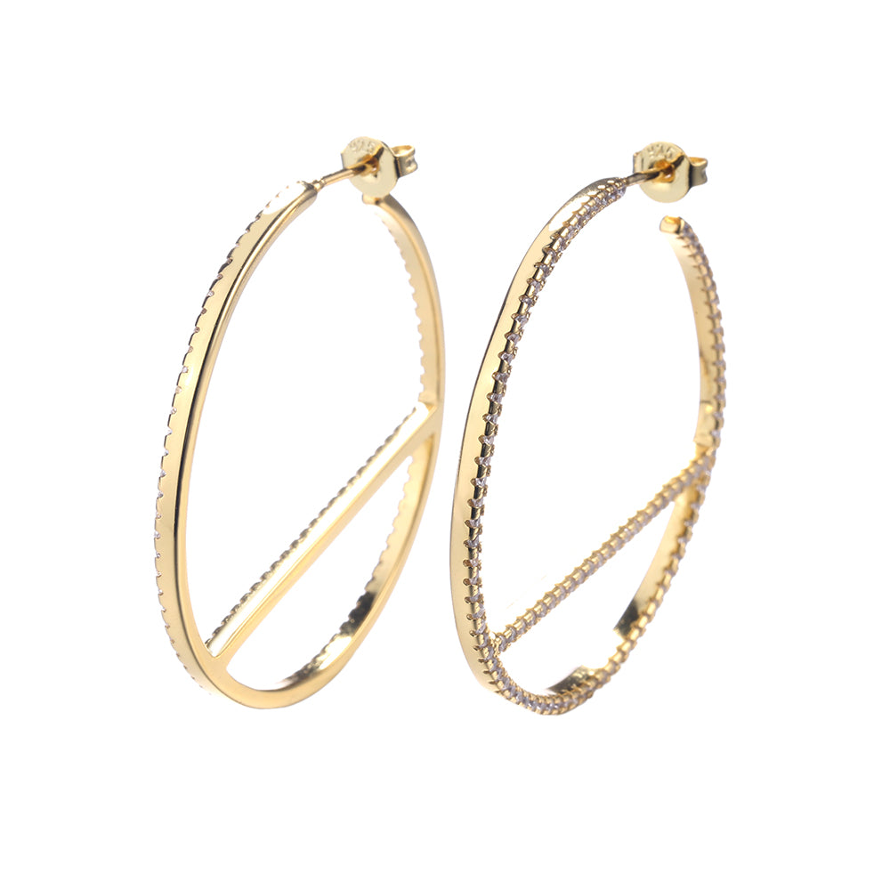 14k Gold and Sterling Silver and Swarvoski Crystal J hoop Earring