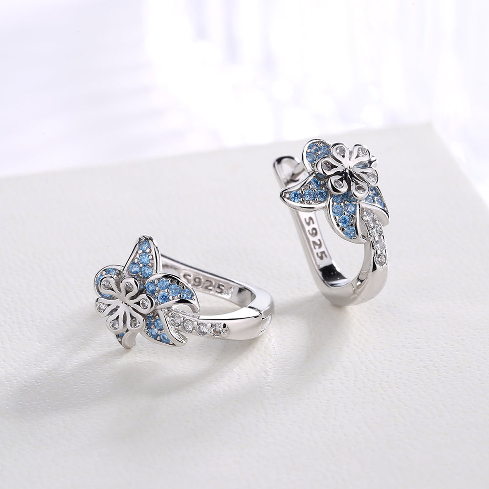 Sterling Silver Floral Huggie with Swarovski Crystals