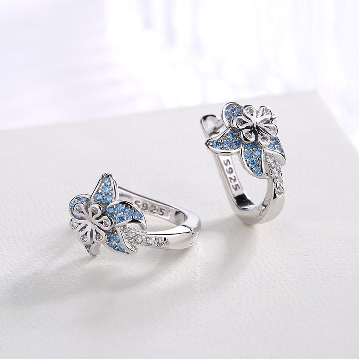 Sterling Silver Floral Huggie with Swarovski Crystals