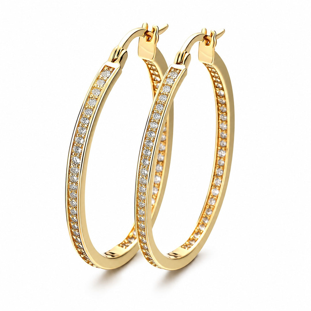 Amy and Annette 14K Gold Hoop Earrings with in and out crystals