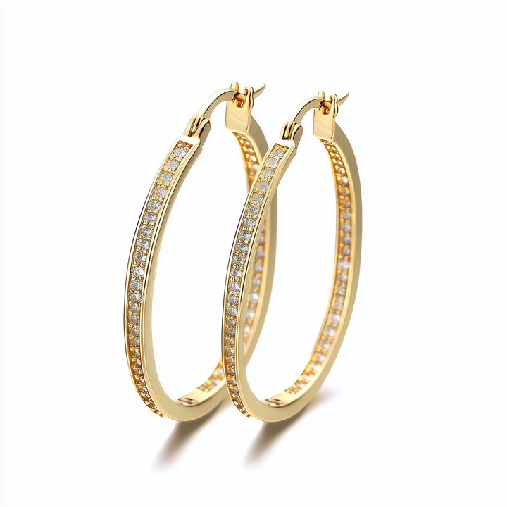 14K Gold Hoop Earrings with in and out crystals from Swarovski